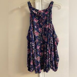 torrid Navy Floral Halter blouse cold shoulder with Pink Blooms 3X